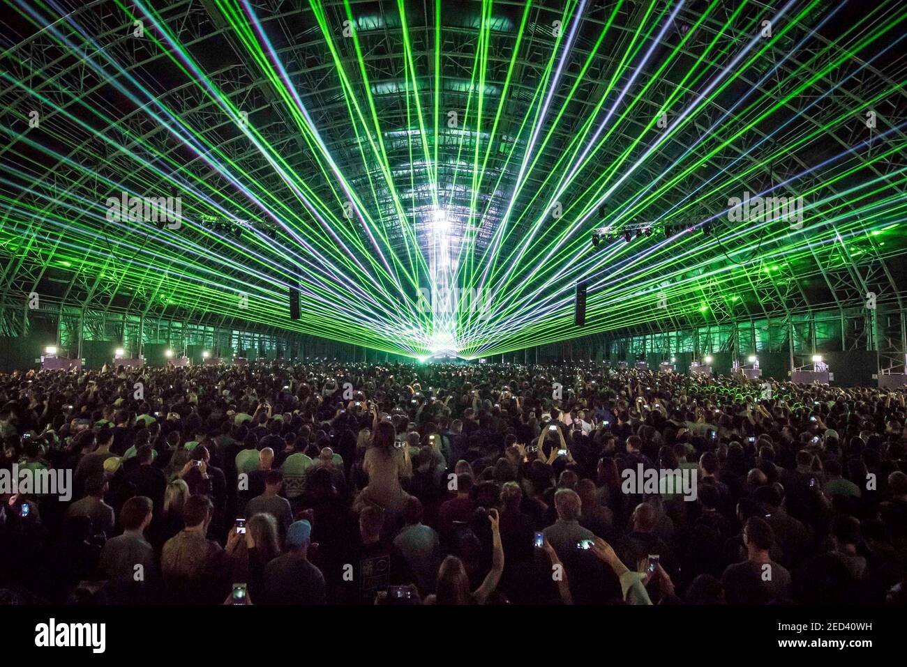 General view of the Barn stage during as Aphex Twin performs live at Field  Day Festival 2017, Victoria Park, London. Picture date: Saturday 3rd June  2017. Photo credit should read: © DavidJensen