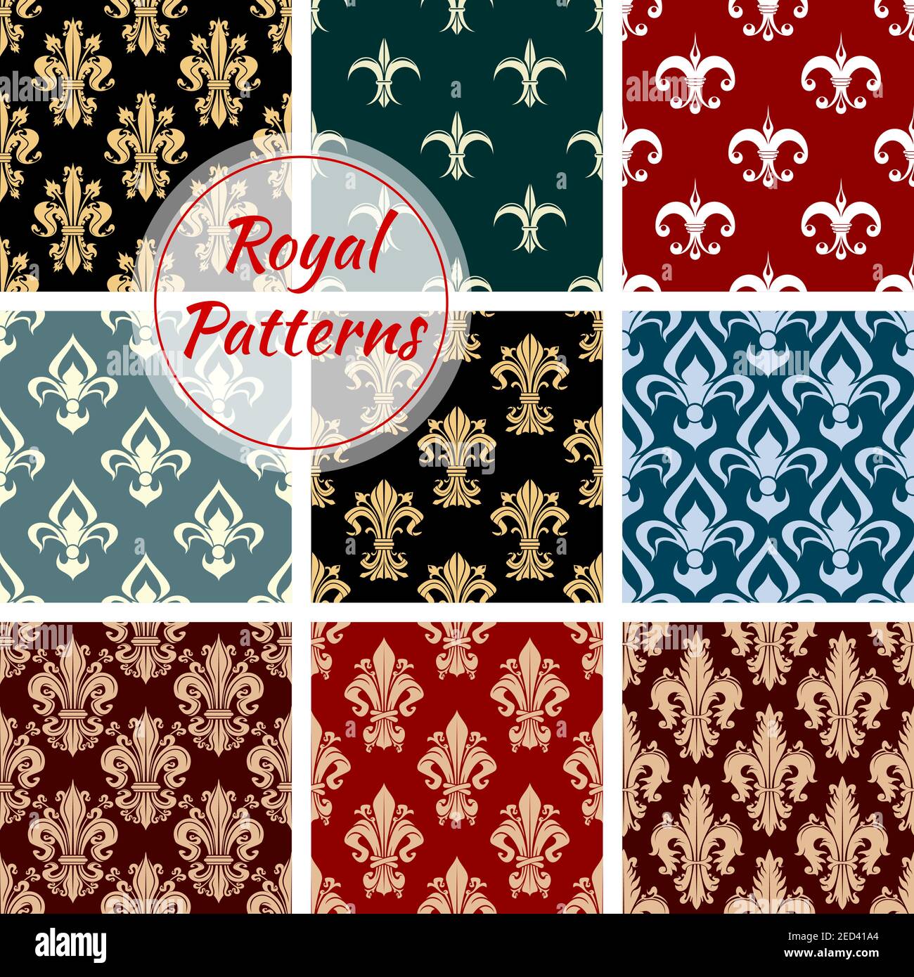 Royal Flowery Patterns Set Floral Seamless Decoration Background With 