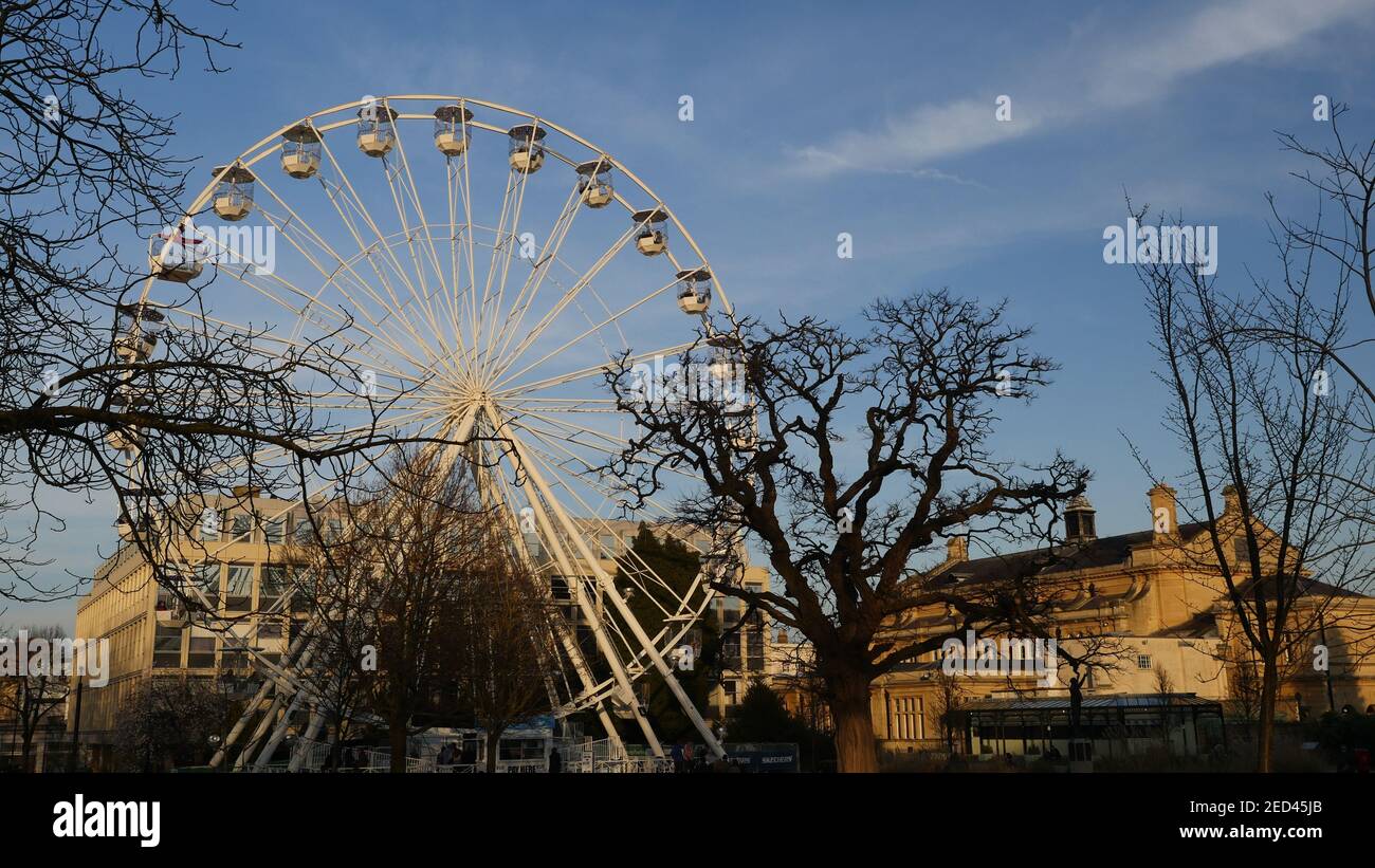 Observation Wheel over Imperial Square, Cheltenham, Gloucestershire, during Light Up Cheltenham Festival in Spring 2019 Stock Photo