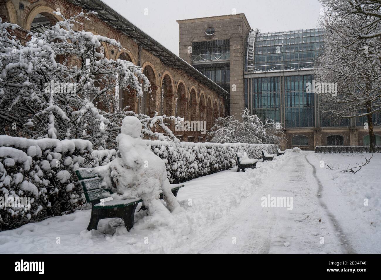 Bayerische Staatskanzlei / Bavarian Government on a snowy Day, Munich Stock Photo