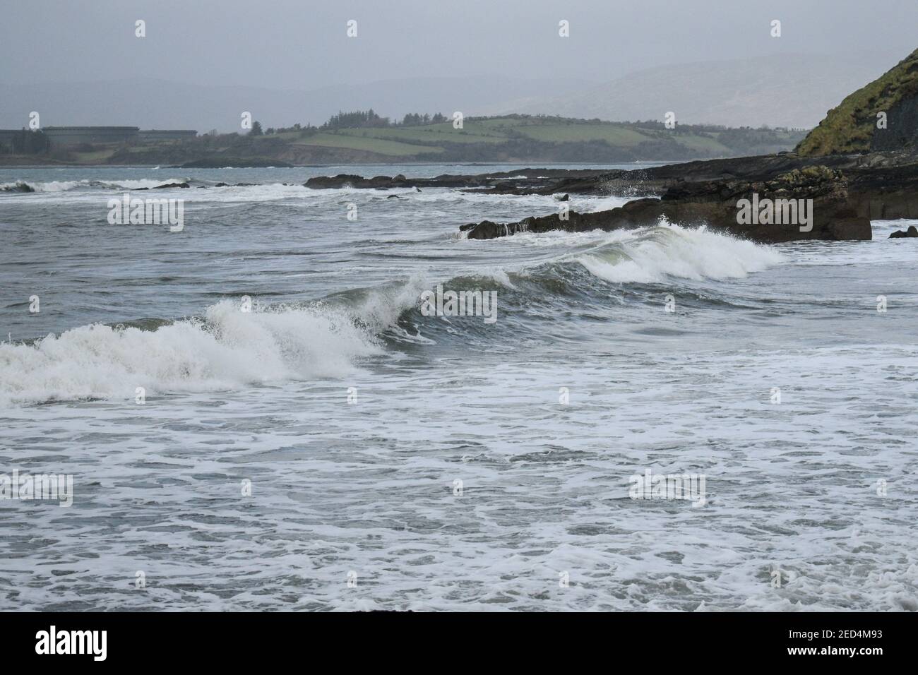 Shanvalla, West Cork, Ireland. 14th Feb, 2021.High winds as the yellow weather warning is still in place around the County Cork. Credit: ND News/Alamy Live News Stock Photo