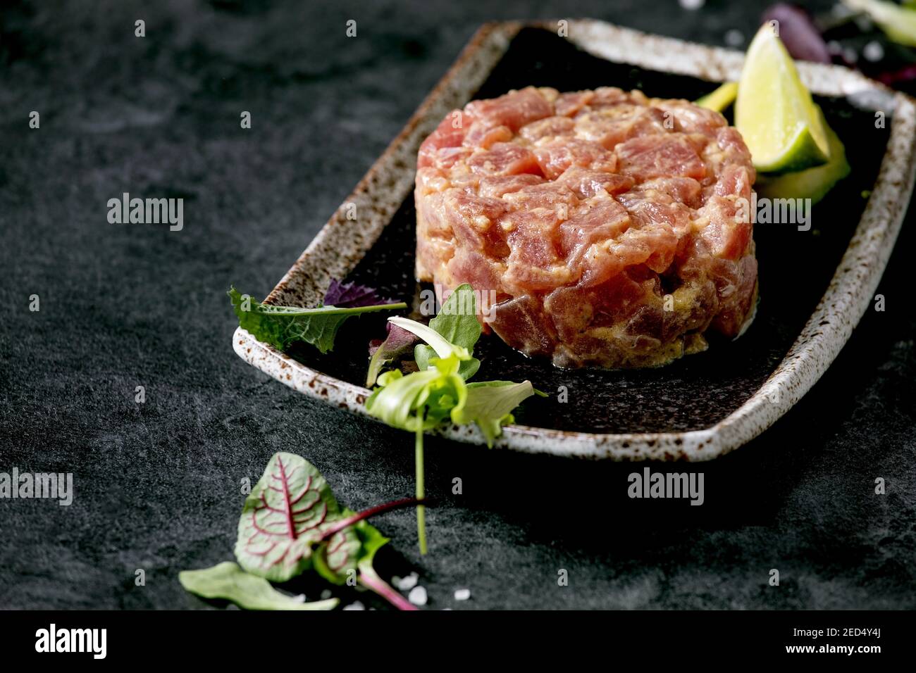 Tuna tartare with green salad Stock Photo