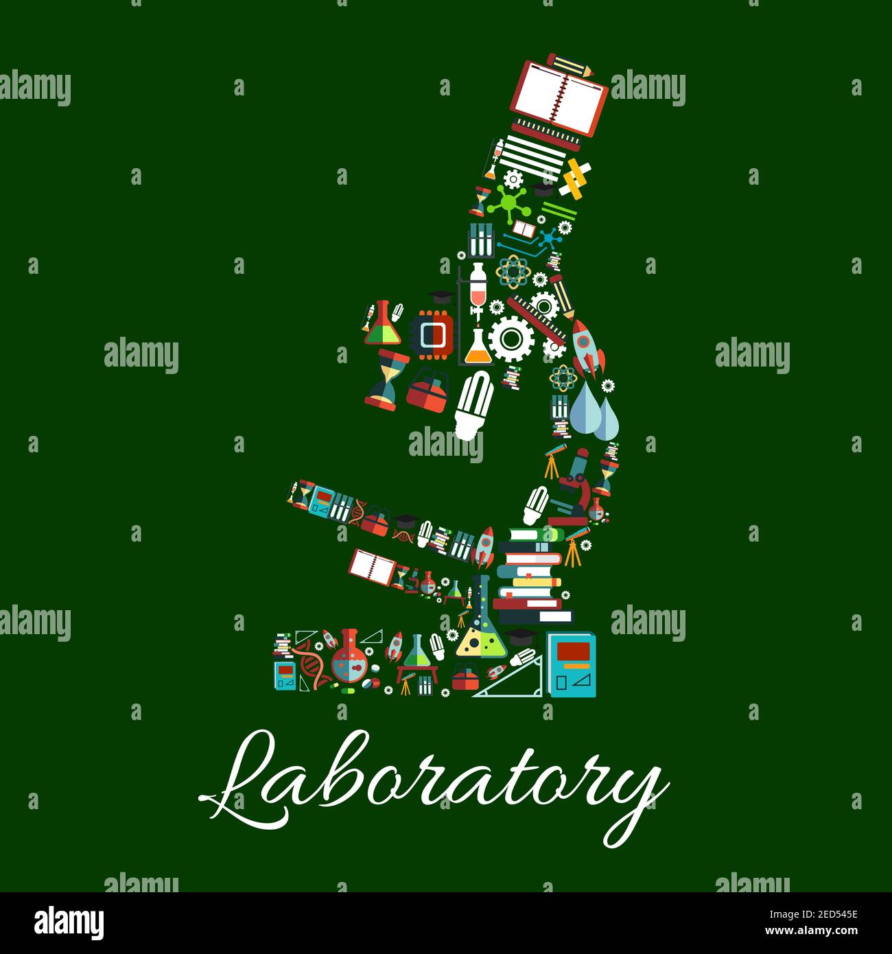 Science poster with vector laboratory microscope symbol of vector books