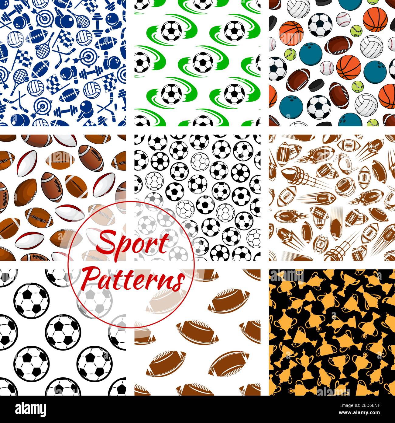 Sport patterns set of balls and sports gaming items of soccer football ...