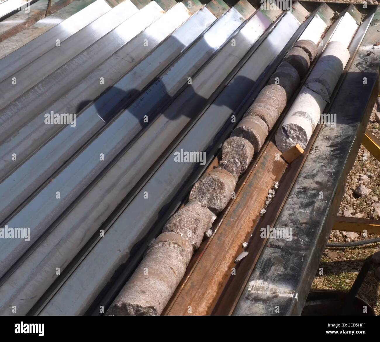 Core samples from the well. Core drilling for sampling of geological