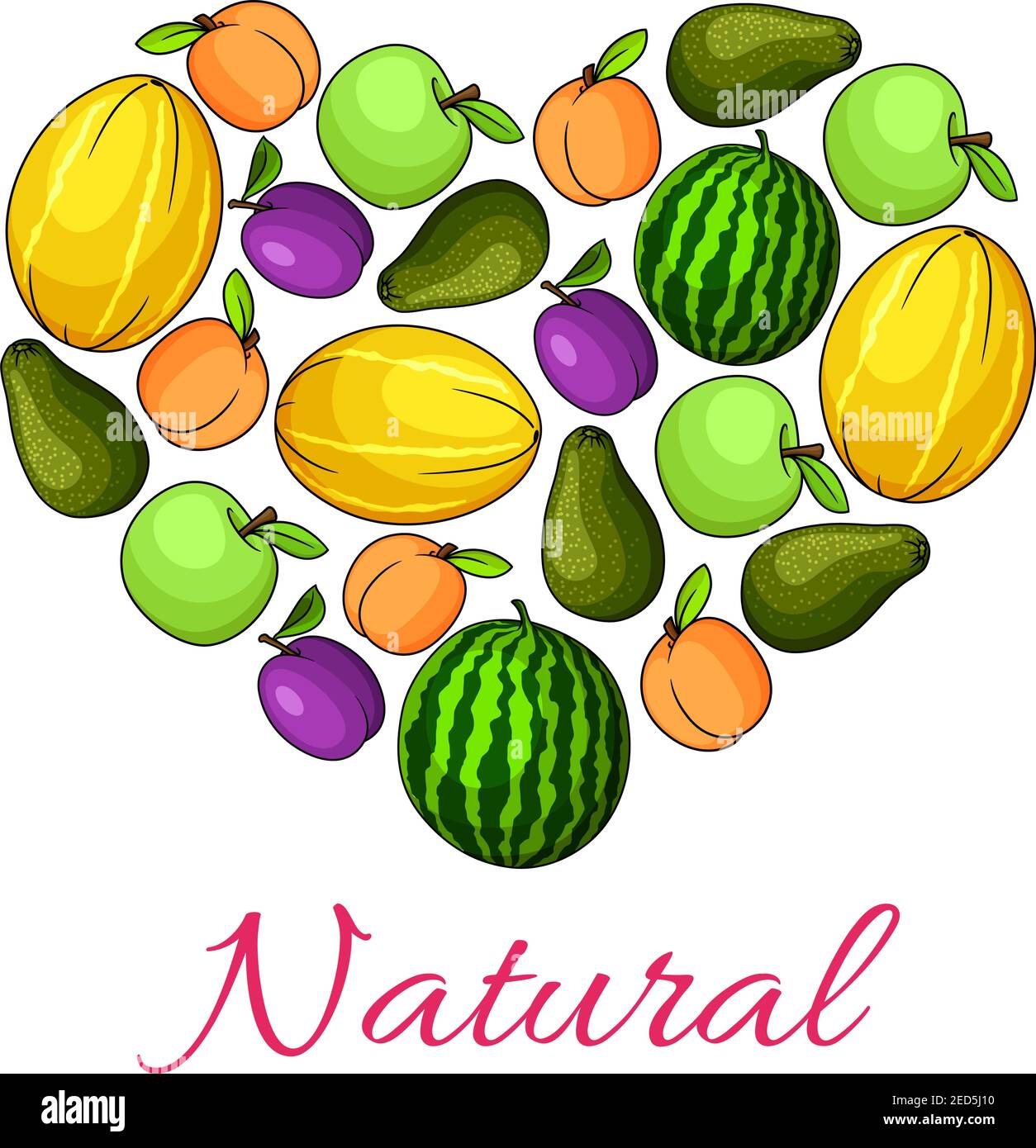 Fruit heart symbol or poster combined of vector natural fresh organic fruits juicy melon and