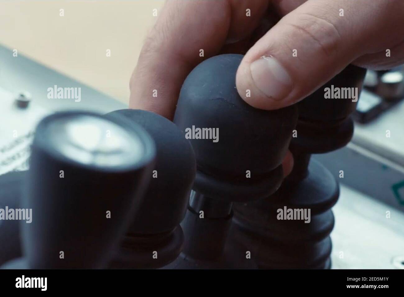 Hydraulic control levers. Drilling platform control panel Stock Photo