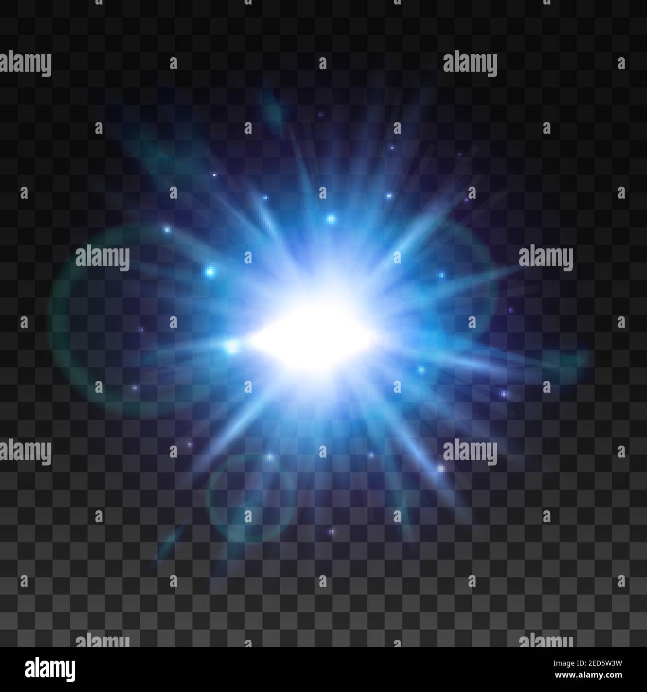 Flash burst of star light with blur and lens flare effect. Shining sun  glow. Sparkling light of sun rays on transparent background. Neon blue and  purp Stock Vector Image & Art -
