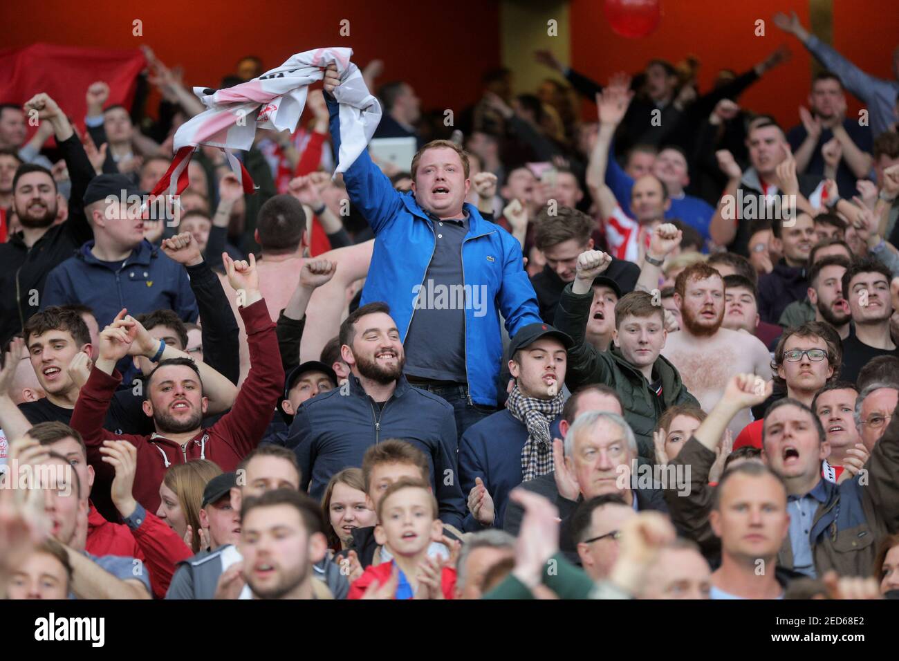 Britain Football Soccer - Arsenal v Lincoln City - FA Cup Quarter Final - The Emirates Stadium - 11/3/17 Lincoln City fans before the match  Reuters / Paul Hackett Livepic EDITORIAL USE ONLY. No use with unauthorized audio, video, data, fixture lists, club/league logos or 'live' services. Online in-match use limited to 45 images, no video emulation. No use in betting, games or single club/league/player publications.  Please contact your account representative for further details. Stock Photo