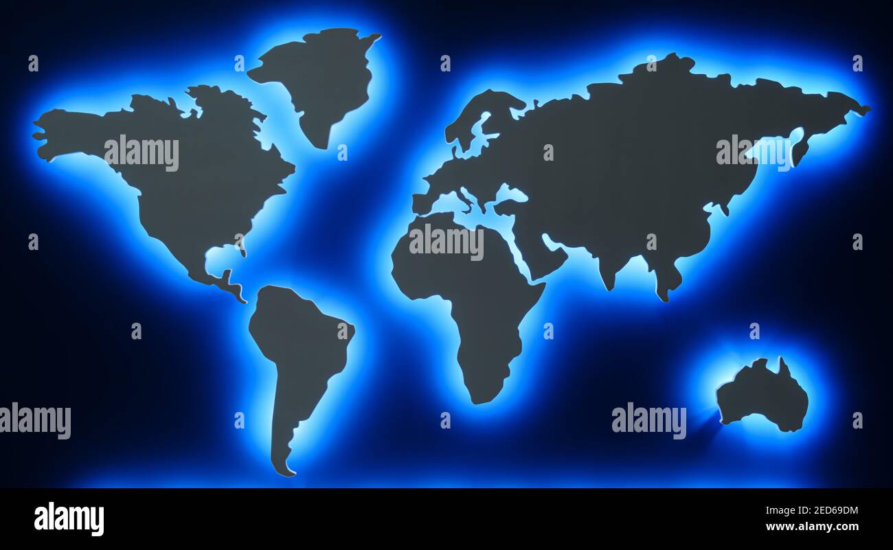 world map with back led lights Stock Photo Alamy