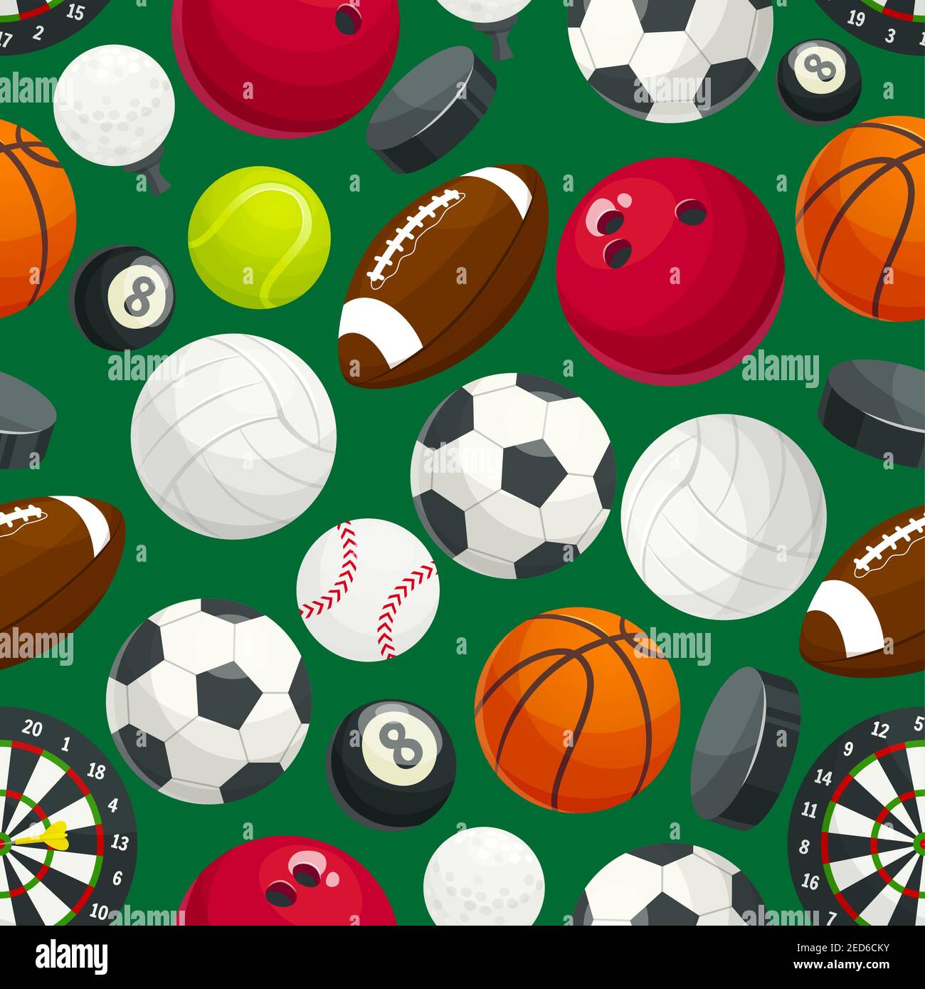 Sport balls and gaming equipment pattern. Vector pattern of color ...