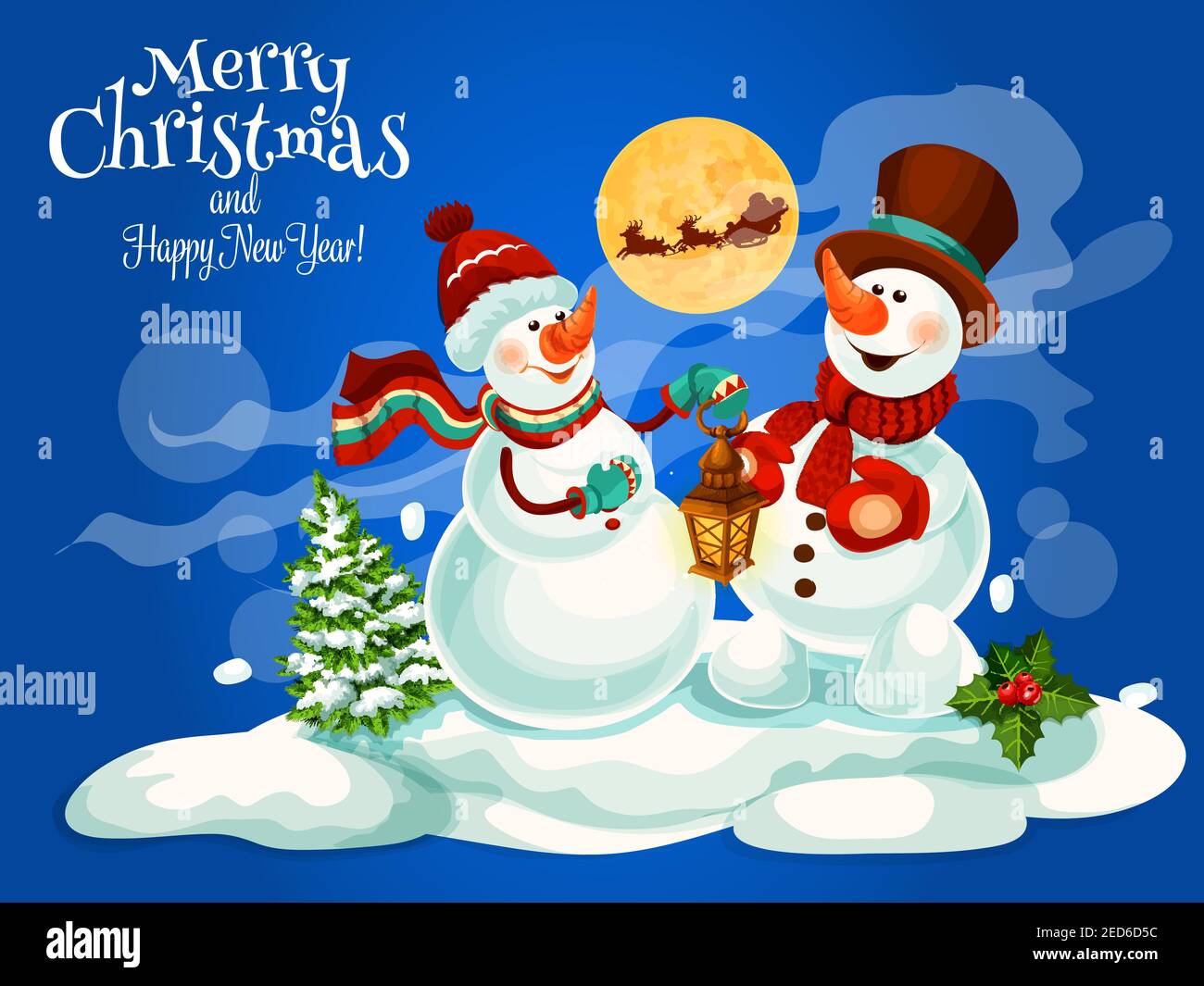 Merry Christmas and Happy New Year greeting card with vector ...