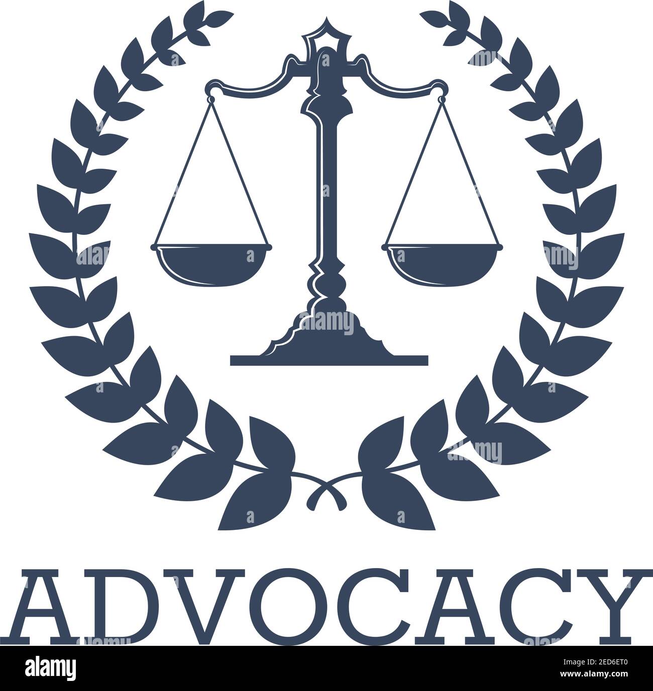 Juridical icon or advocacy vector emblem with Justice Scales and laurel