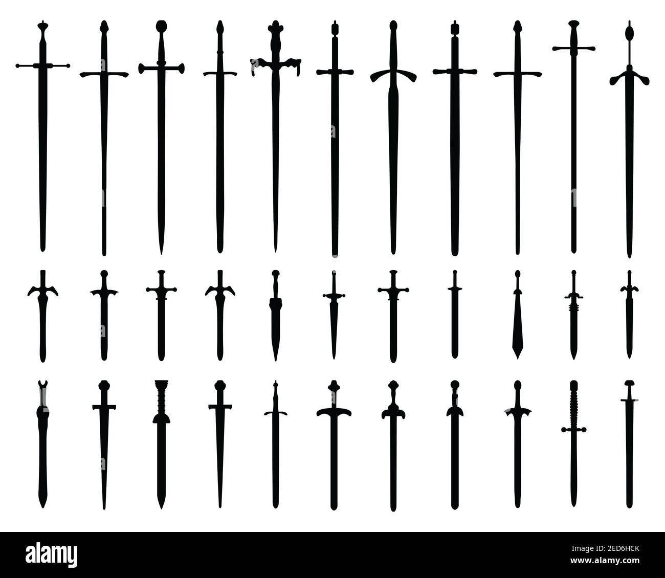 Black silhouettes of swords on a white background Stock Photo - Alamy