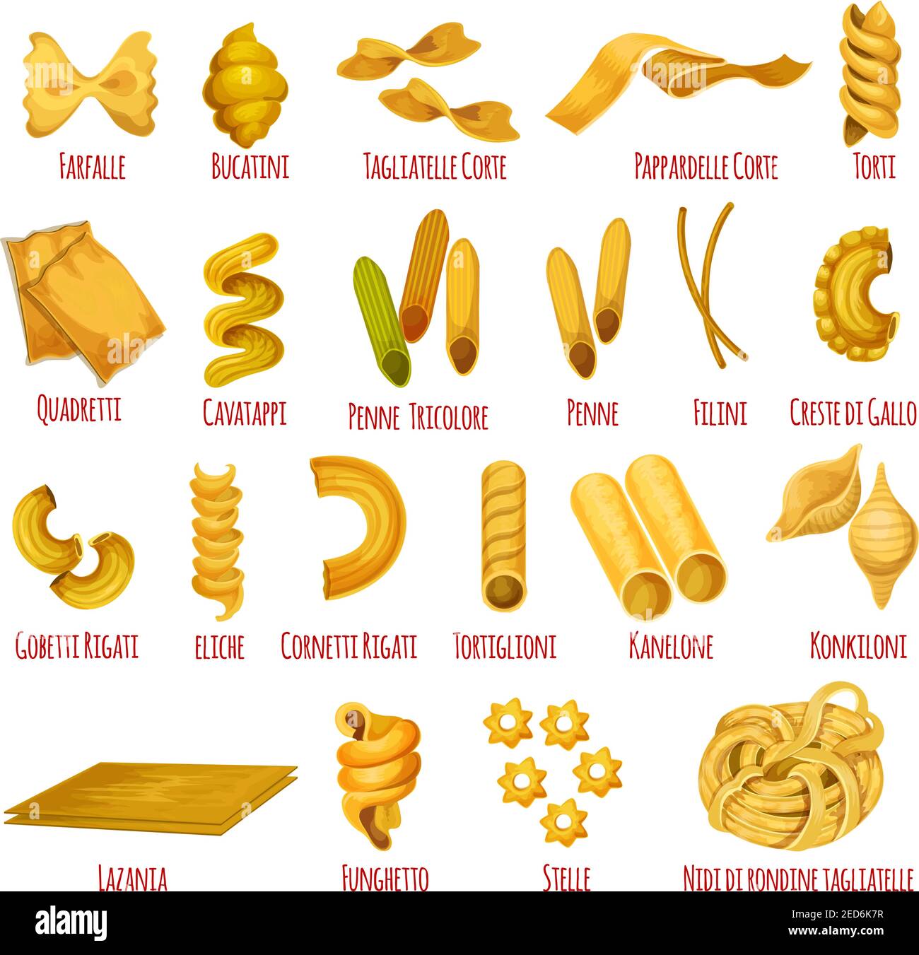 Italian pasta icon set. Spaghetti, macaroni, noodle, penne, ravioli ...