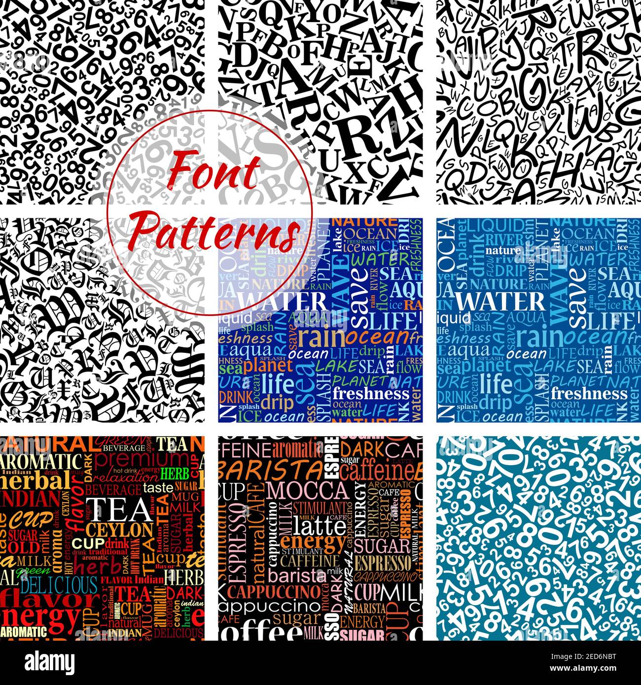 Number and letter font seamless pattern background with arithmetic