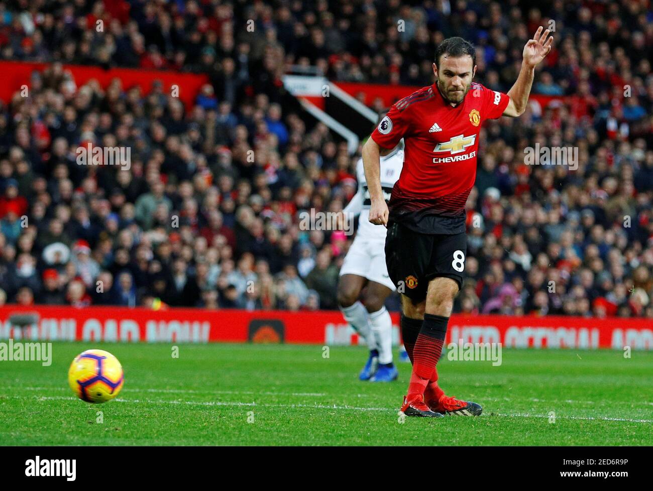 Soccer Football - Premier League - Manchester United v Fulham - Old Trafford, Manchester, Britain - December 8, 2018  Manchester United's Juan Mata scores their second goal   REUTERS/Phil Noble   EDITORIAL USE ONLY. No use with unauthorized audio, video, data, fixture lists, club/league logos or 'live' services. Online in-match use limited to 75 images, no video emulation. No use in betting, games or single club/league/player publications.  Please contact your account representative for further details. Stock Photo