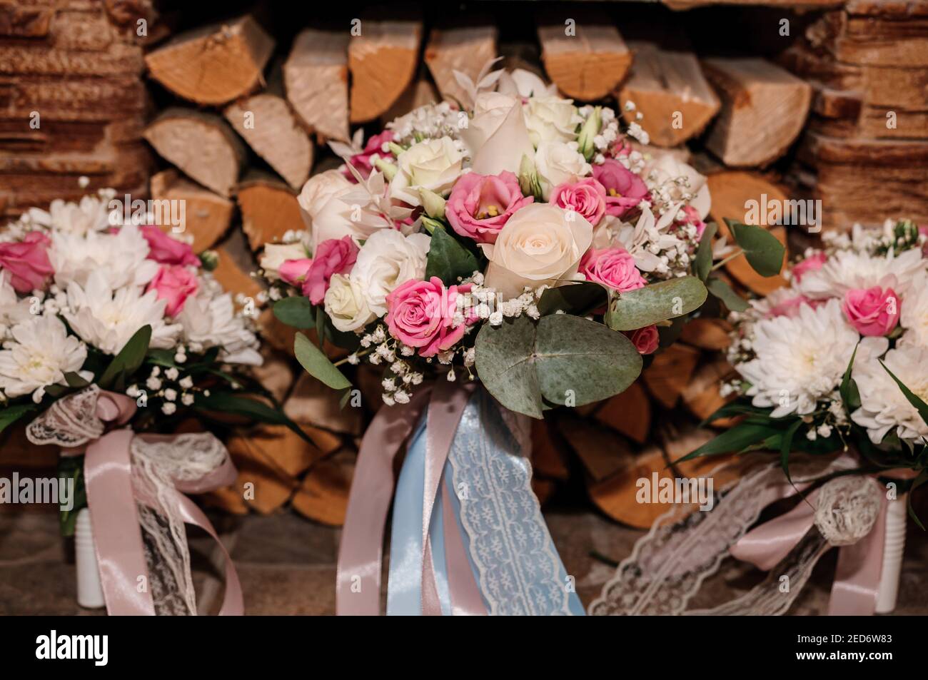 Bouquet of the bride and bridesmaids of the bride Stock Photo