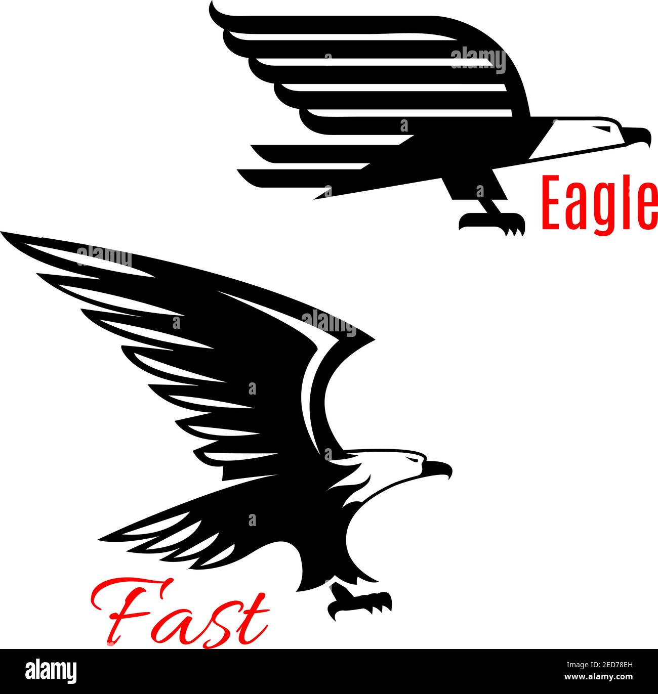 Black eagle vector icons set. Emblems of black flying falcons or hawks
