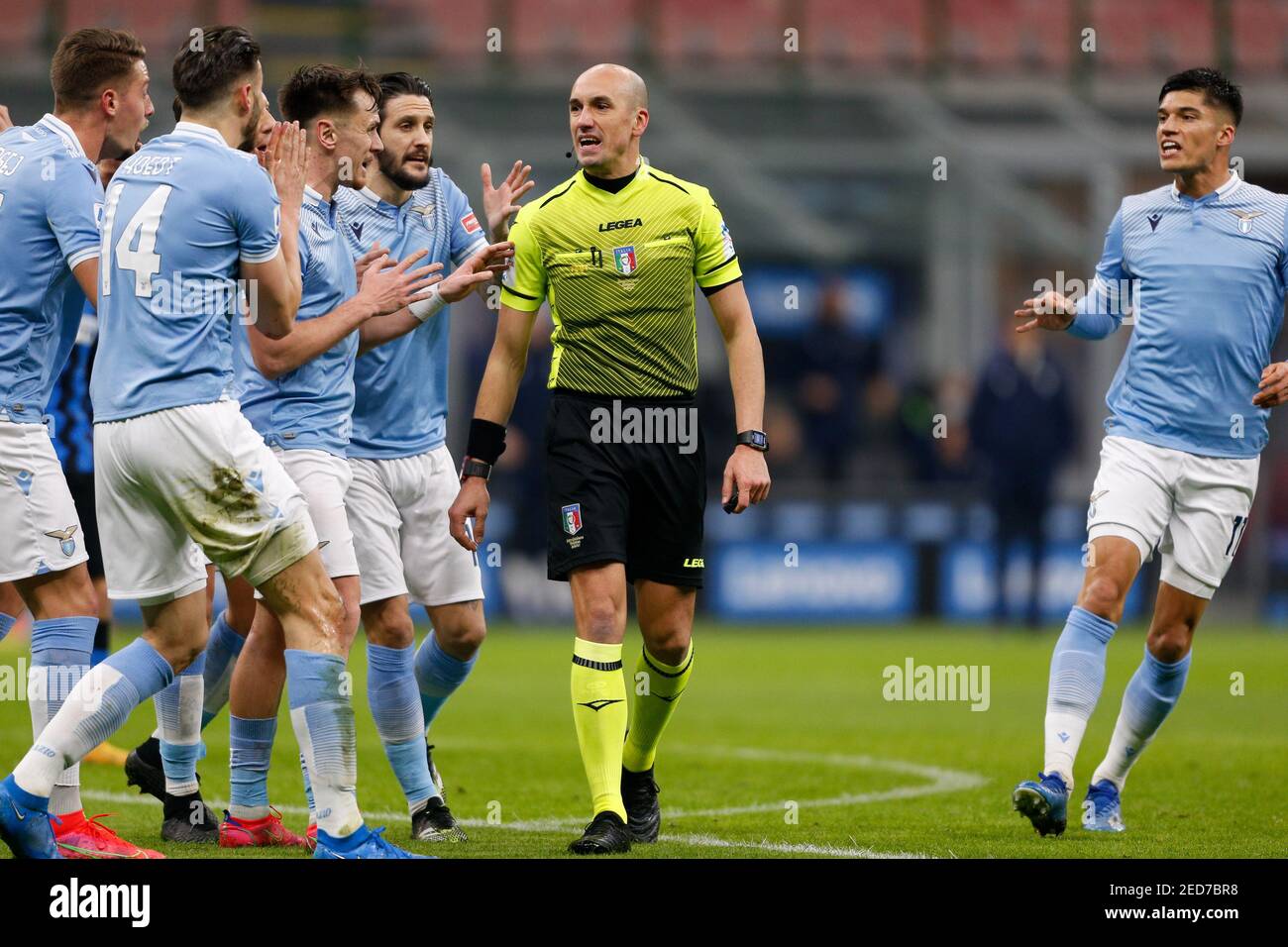 Milan Italy 14th Feb 21 2 14 21 Lazio Players Protest After Michael Fabbri Assigned A Penalty To Internazionale Fc During Fc Internazionale Vs Ss Lazio Italian Football Serie A Match In Milan