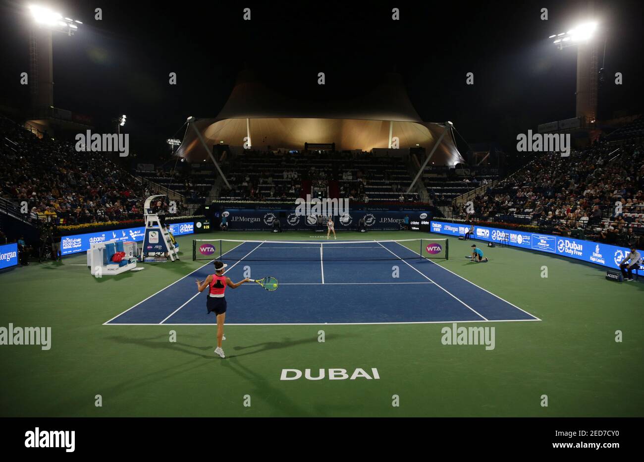 Tennis - WTA Premier - Dubai Tennis Championships - Dubai Duty Free Tennis  Stadium, Dubai, United Arab Emirates - February 21, 2020 General view of  Jennifer Brady of the U.S. in action