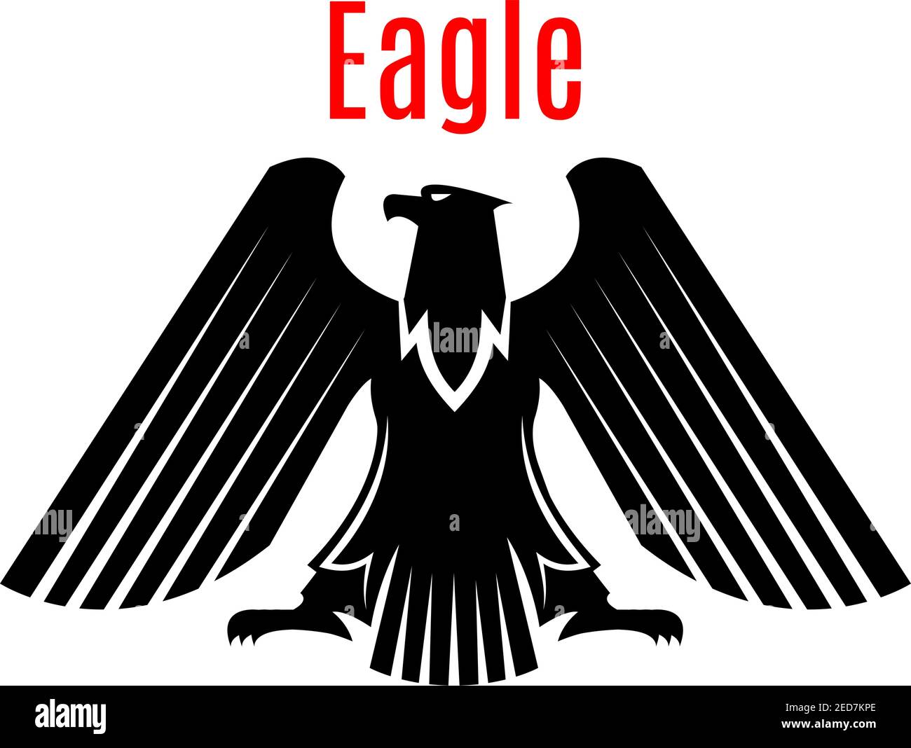 Black heraldic eagle emblem. Gothic design of falcon or hawk. Vector