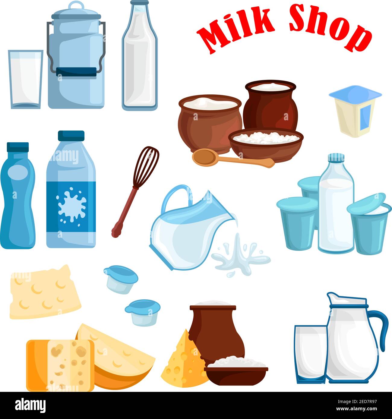 Dairy products, milk isolated icons. Vector milky food and drinks milk