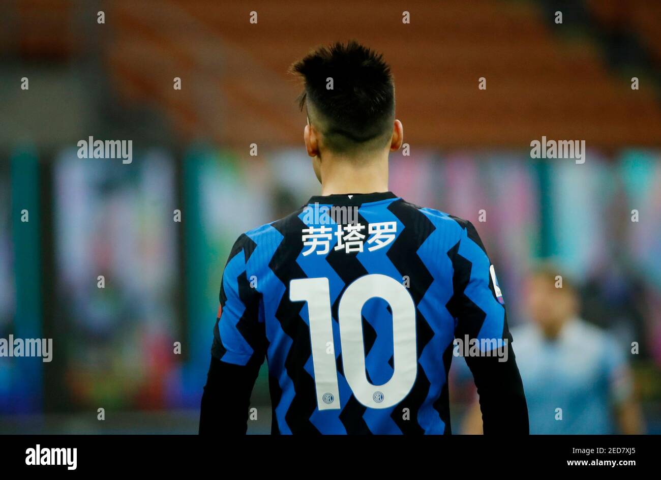 Soccer Football - Serie A - Inter Milan v Lazio - San Siro, Milan, Italy -  February 14, 2021 Inter Milan's Lautaro Martinez wearing a special edition  shirt featuring his name written