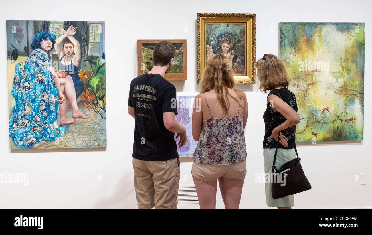 Visitors to the Fitchburg Art Museum enjoying the collection Stock Photo