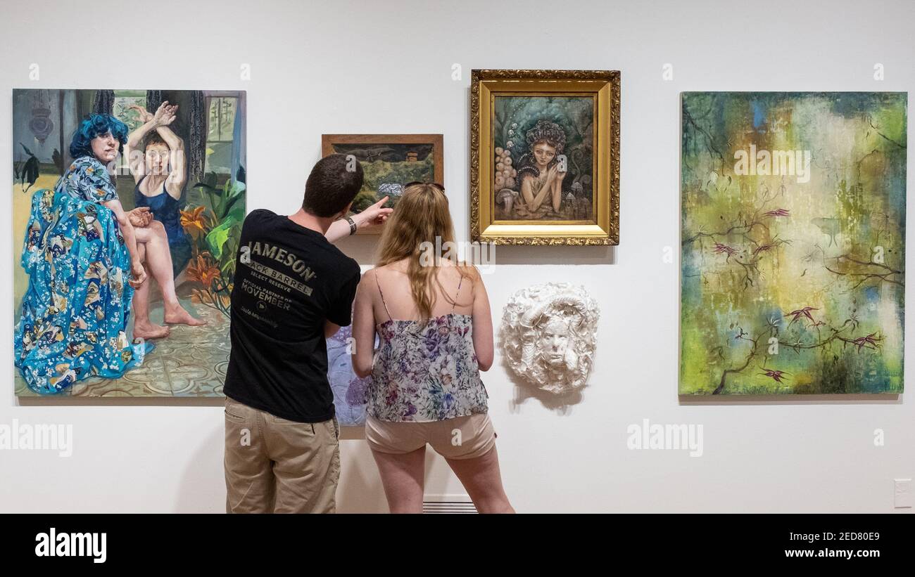 Visitors to the Fitchburg Art Museum enjoying the collection Stock Photo