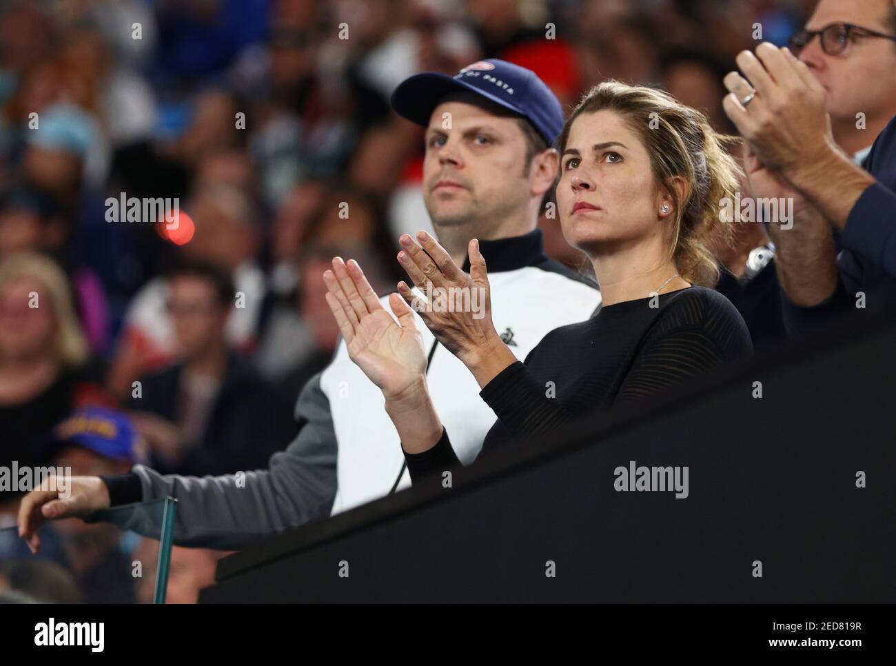 Tennis - Australian Open - Third Round - Melbourne Park, Melbourne,  Australia - January 25, 2020. Mirka Federer, wife of Switzerland's Roger  Federer, reacts after his match against Australia's John Millman.  REUTERS/Kai Pfaffenbach Stock Photo - Alamy