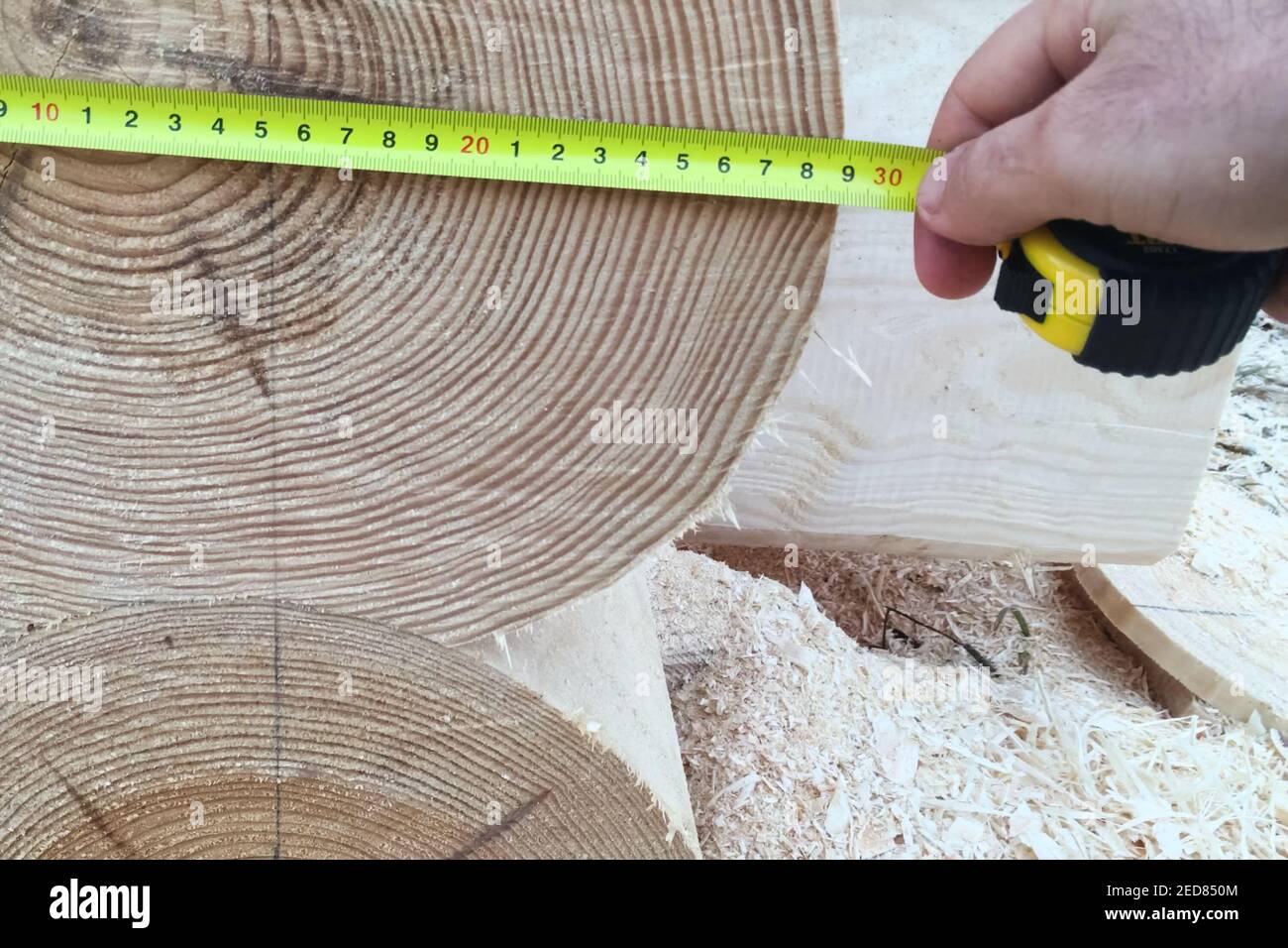 Measurement of the diameter of the log house of a wooden house