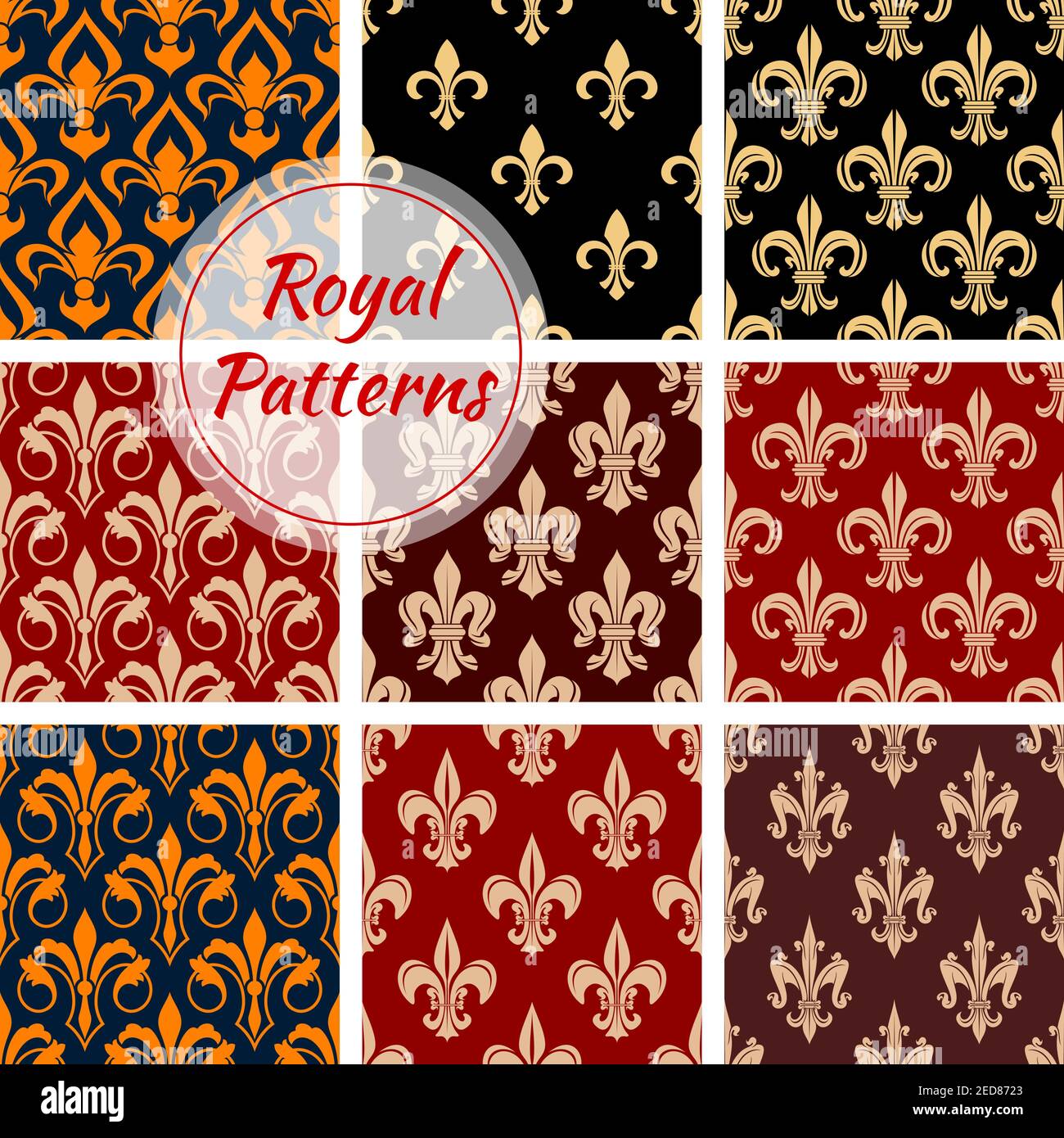 Royal patterns set of floral fleurdelis motif. Heraldic lily ornate