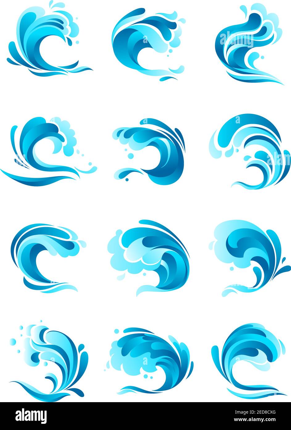 Waves vector isolated icons. Emblems set of ocean or sea blue waves ...
