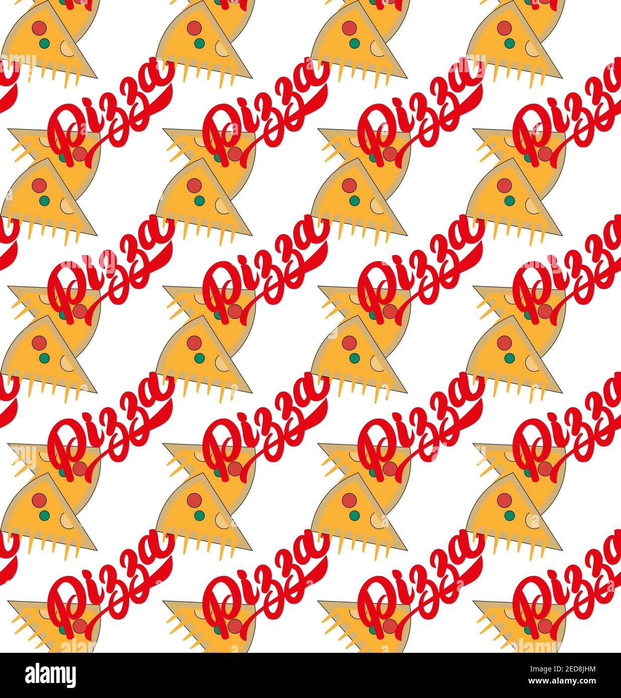 Pizza seamless vector repeating pattern with text and pizza slices Stock Vector
