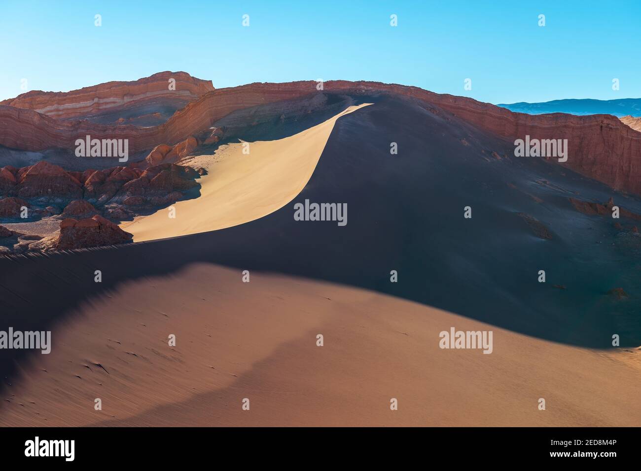Sand dunes at sunset, Atacama Desert, Chile. Stock Photo