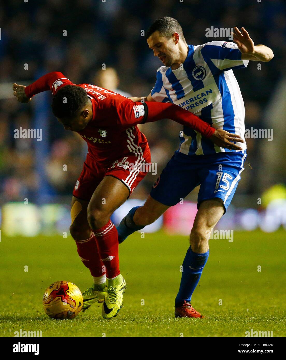 Britain Football Soccer - Brighton & Hove Albion v Cardiff City - Sky Bet Championship - The American Express Community Stadium - 24/1/17 Cardiff City's Kadeem Harris in action with Brighton's Jamie Murphy  Mandatory Credit: Action Images / Peter Cziborra Livepic EDITORIAL USE ONLY. No use with unauthorized audio, video, data, fixture lists, club/league logos or 'live' services. Online in-match use limited to 45 images, no video emulation. No use in betting, games or single club/league/player publications.  Please contact your account representative for further details. Stock Photo