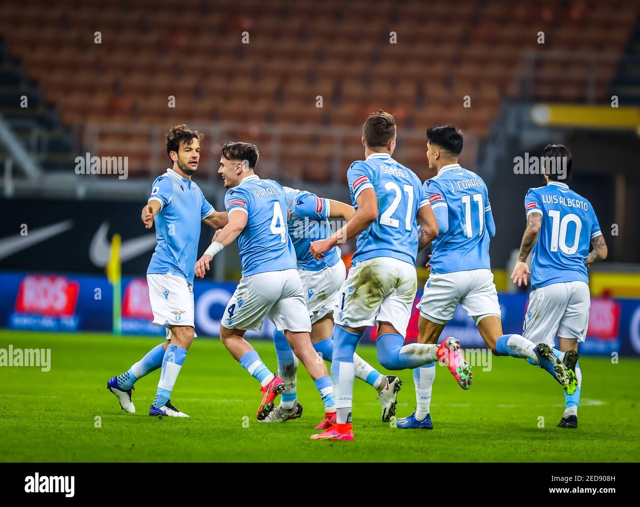 Milan Italy 14th Feb 21 Milan Italy Giuseppe Meazza Stadium February 14 21 Gonzalo Escalante Of Ss Lazio Celebrates With His Teammates During Fc Internazionale Vs Ss Lazio Italian Football Serie Milan Italy 14th Feb 21 Milan Italy Giuseppe Meazza Stadium February 14 21 Gonzalo Escalante Of Ss Lazio Celebrates With His Teammates During Fc Internazionale Vs Ss Lazio Italian Football Serie