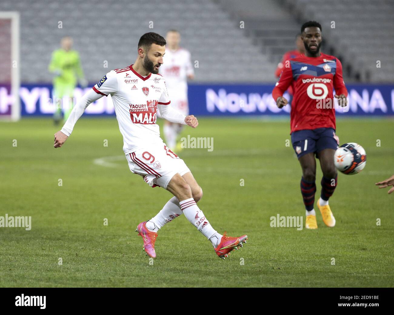 Franck Honorat of Brest during the French championship Ligue 1 football match between Lille OSC (LOSC) and Stade Brestois 29 (Brest) on February 14, 2021 at Stade Pierre Mauroy in Villeneuve-d&#039;Ascq near Lille, France - Photo Jean Catuffe / DPPI / LM Stock Photo