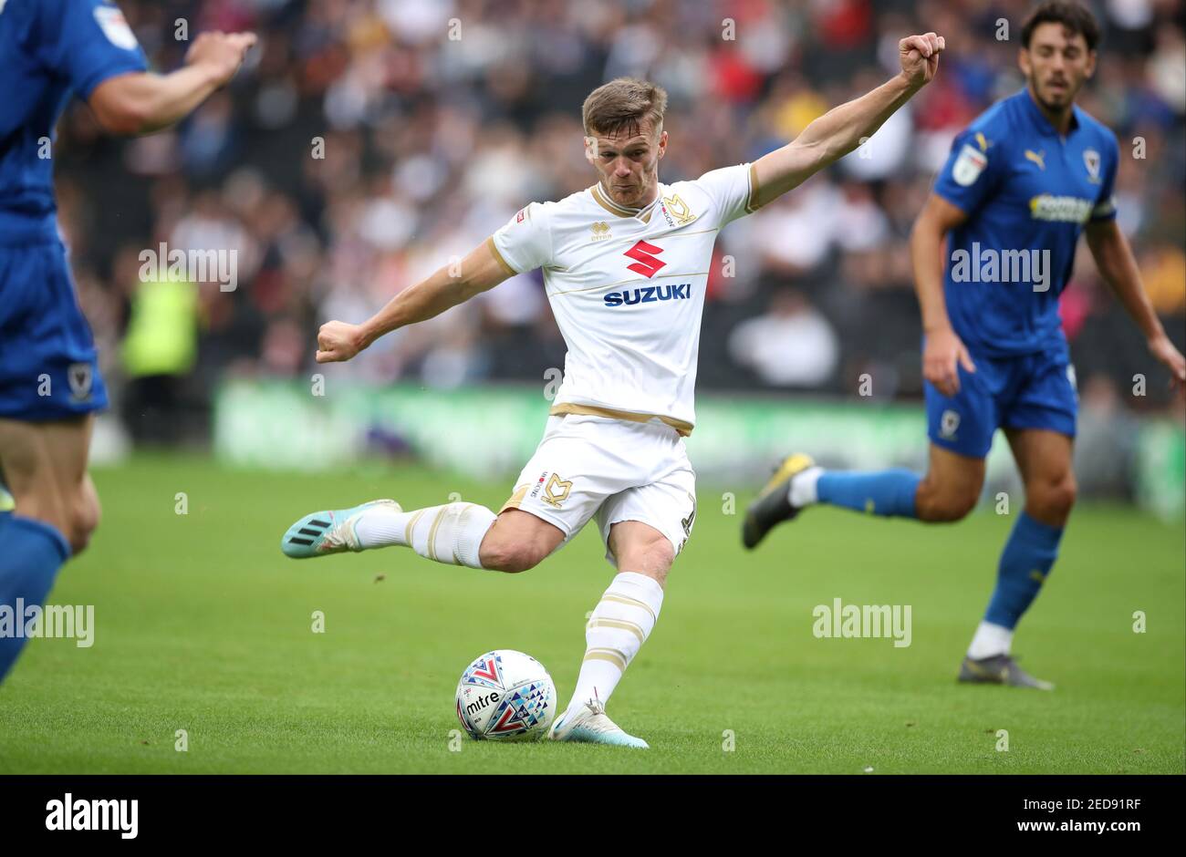 Soccer Football - League One - Milton Keynes Dons v AFC Wimbledon - Stadium MK, Milton Keynes, Britain - September 7, 2019   MK Dons' Rhys Healey scores their second goal   Action Images/Peter Cziborra    EDITORIAL USE ONLY. No use with unauthorized audio, video, data, fixture lists, club/league logos or 'live' services. Online in-match use limited to 75 images, no video emulation. No use in betting, games or single club/league/player publications.  Please contact your account representative for further details. Stock Photo