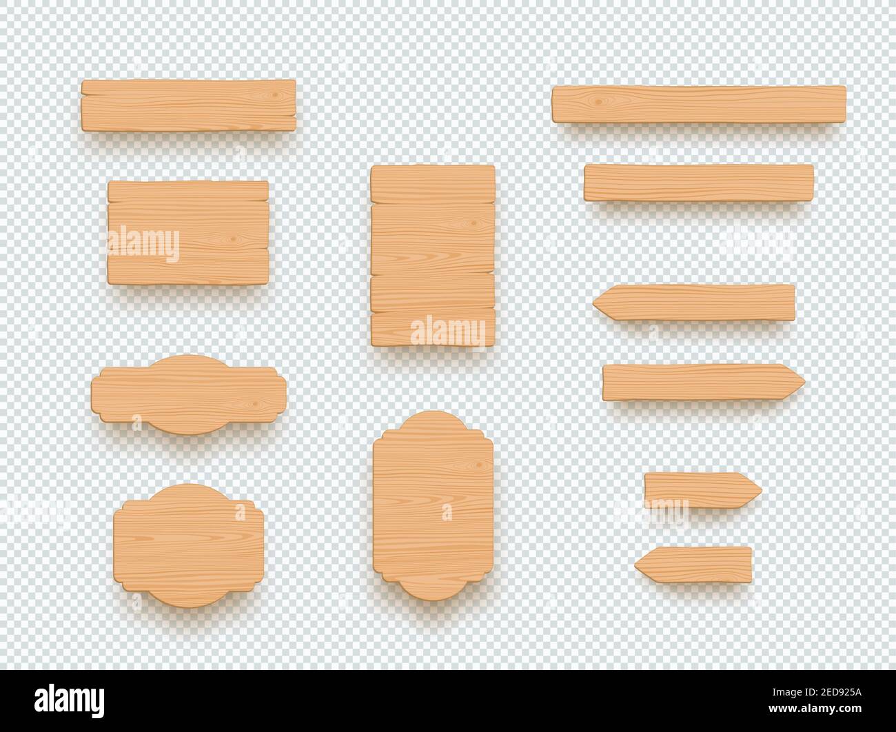 Wooden Sign Plain Empty 3d Board Banner Elements Set Stock Vector