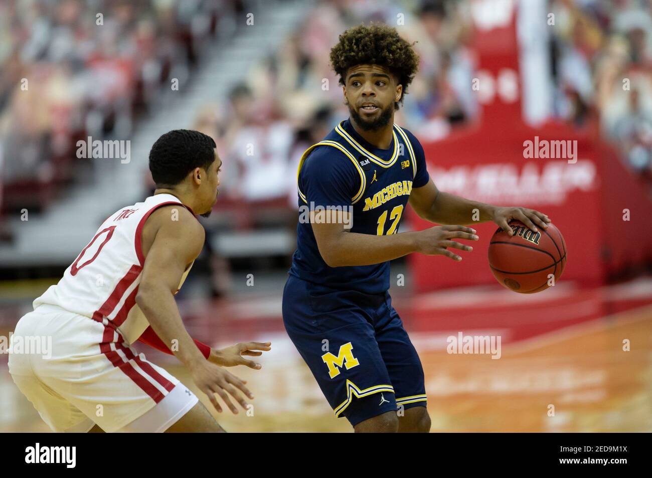 Madison, WI, USA. 14th Feb, 2021. Michigan Wolverines guard Mike Smith #12 during the NCAA basketball game between the Michigan Wolverines and the Wisconsin Badgers at the Kohl Center in Madison, WI. John Fisher/CSM/Alamy Live News Stock Photo