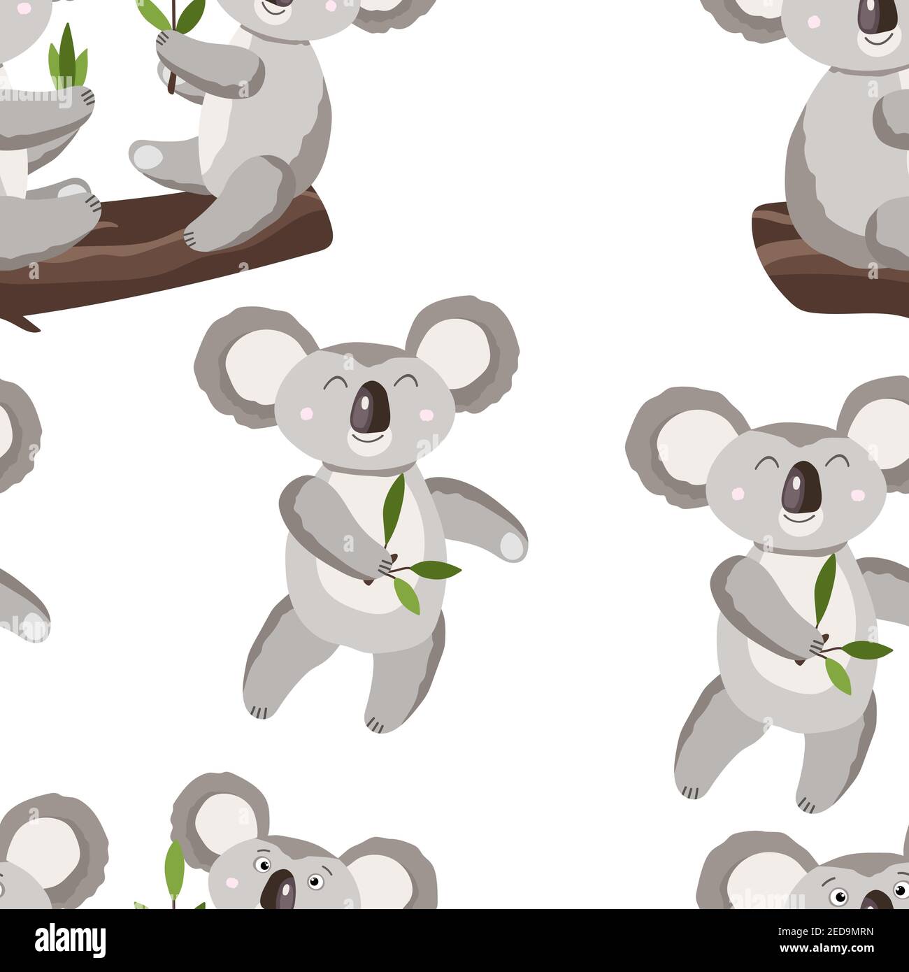 Seamless pattern with cute koala baby on white background. Funny ...