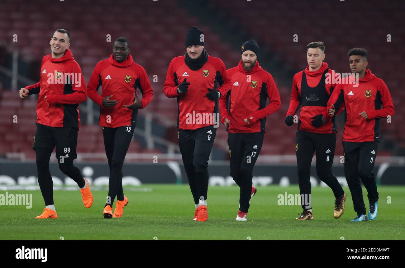 Soccer Football - Europa League - Ostersunds FK Training - Emirates Stadium, London, Britain - February 21, 2018 Ostersunds FK players during training Action Images via Reuters/Peter Cziborra Stock Photo