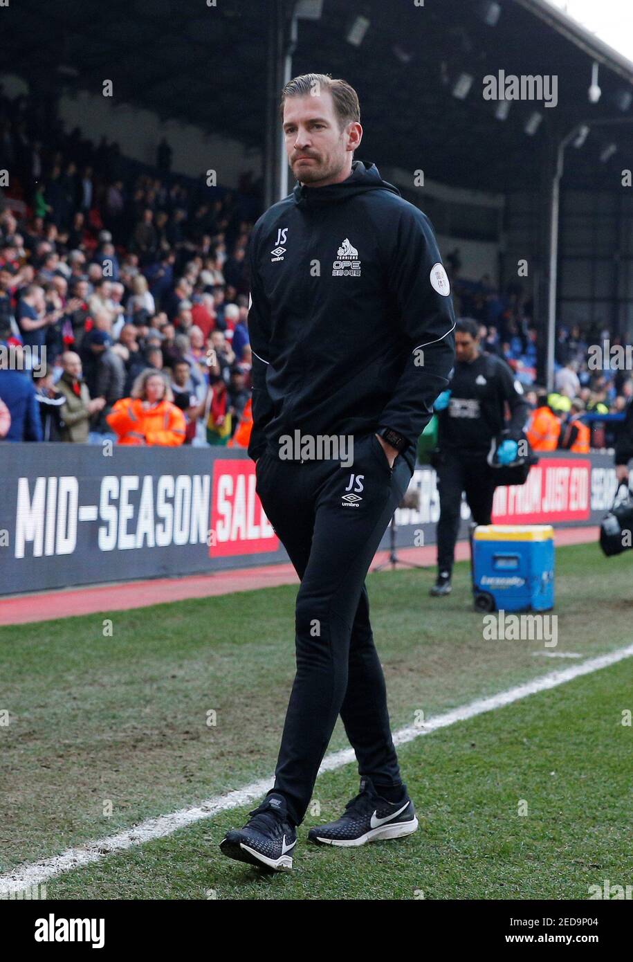 Soccer Football - Premier League - Crystal Palace v Huddersfield Town - Selhurst Park, London, Britain - March 30, 2019  Huddersfield Town manager Jan Siewert looks dejected after the match as they are relegated from the Premier League  Action Images via Reuters/Andrew Couldridge  EDITORIAL USE ONLY. No use with unauthorized audio, video, data, fixture lists, club/league logos or 'live' services. Online in-match use limited to 75 images, no video emulation. No use in betting, games or single club/league/player publications.  Please contact your account representative for further details. Stock Photo