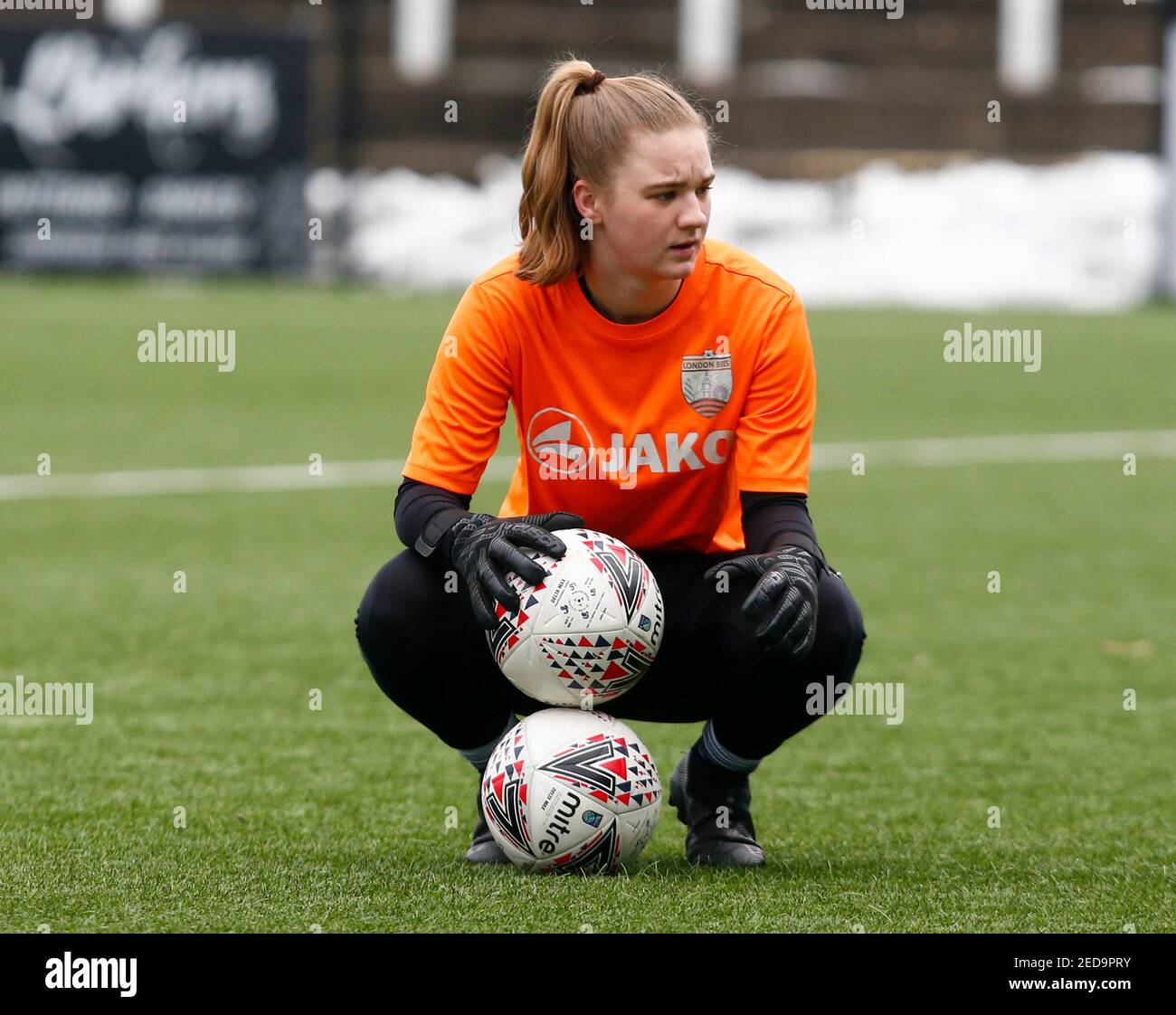 Bromley, United Kingdom. 14th Feb, 2021. BROMLEY, UNITED KINGDOM FEBRUARY14 : Faye Hazleton of London Bees during the pre-match warm-up during FA Women's Championship between Crystal Palace Women and London Bees Women at Hayes Lane Stadium, Bromley, UK on 14th January 2021 Credit: Action Foto Sport/Alamy Live News Stock Photo