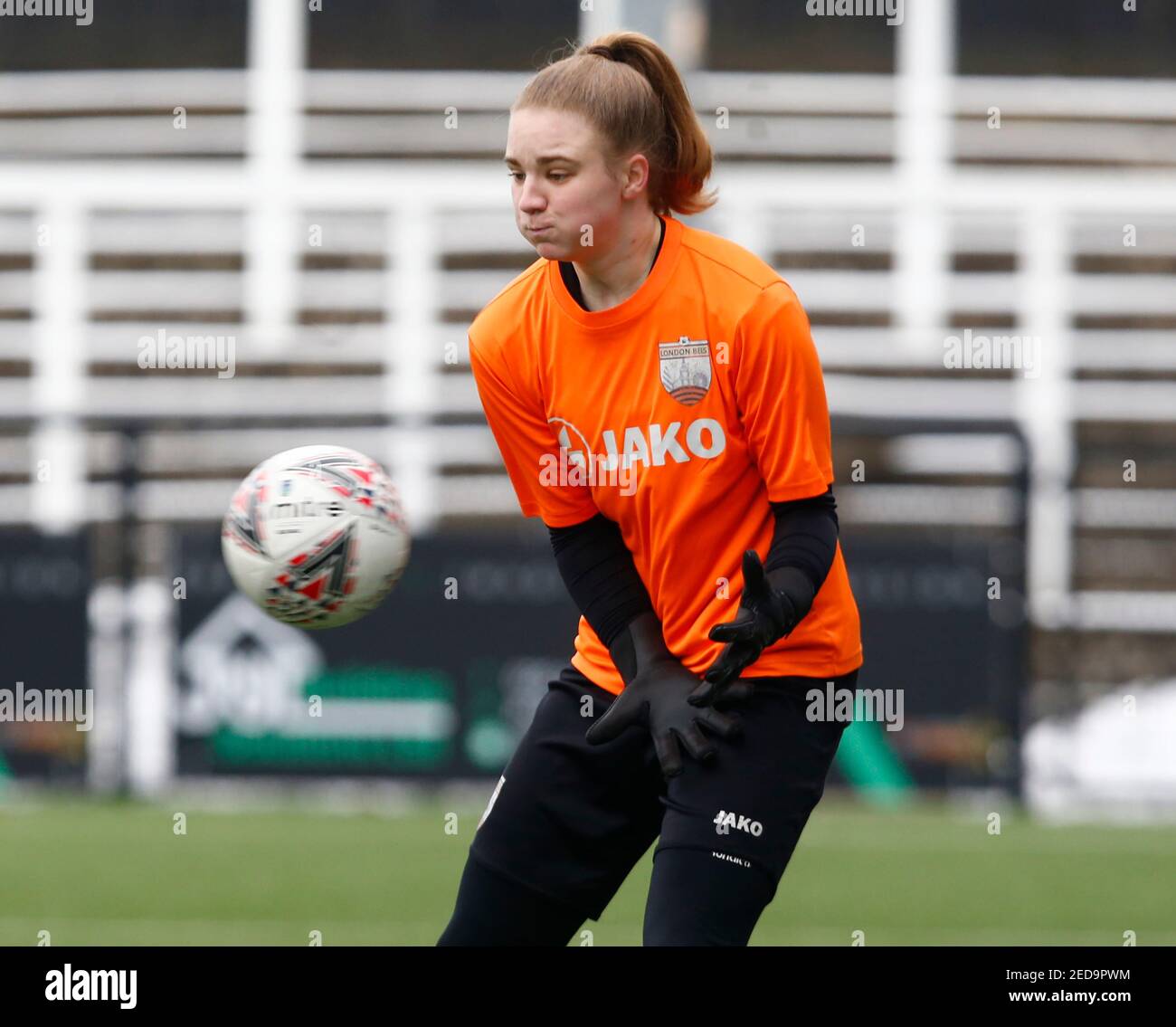 Bromley, United Kingdom. 14th Feb, 2021. BROMLEY, UNITED KINGDOM FEBRUARY14 : Faye Hazleton of London Bees during FA Women's Championship between Crystal Palace Women and London Bees Women at Hayes Lane Stadium, Bromley, UK on 14th January 2021 Credit: Action Foto Sport/Alamy Live News Stock Photo