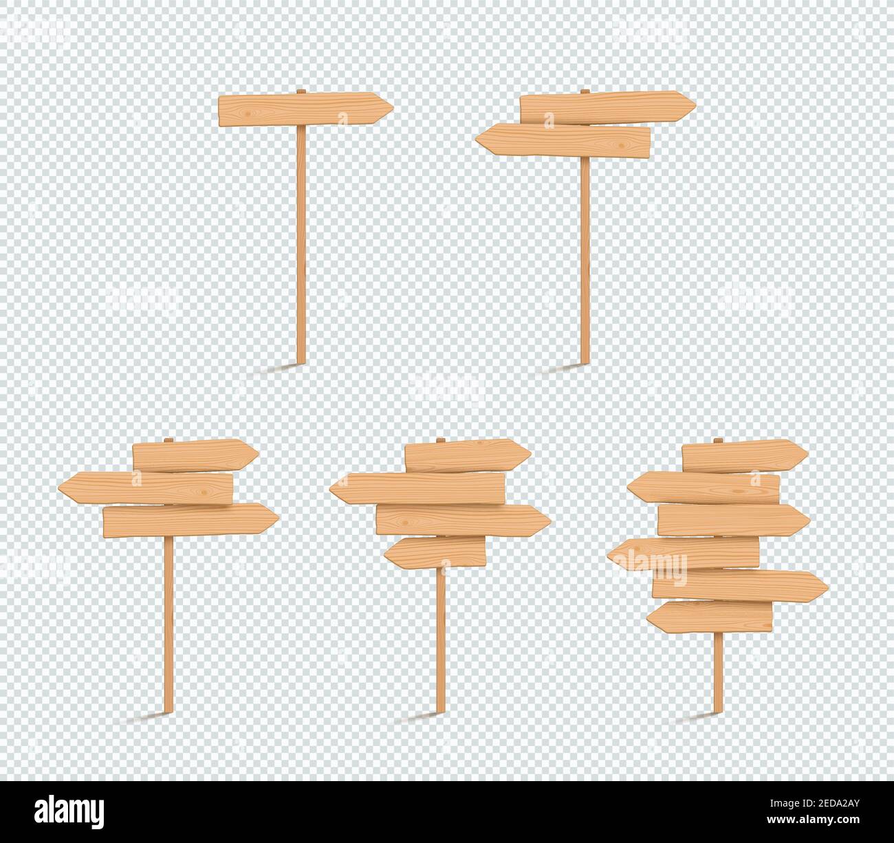 Wooden Sign Plain Empty 3d Direction Arrow Post Set Stock Vector
