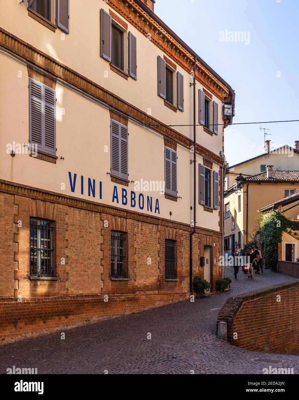 A street in Barolo, the most famous village in Langhe area of Piedmont. Barolo, Italy, October 2020 Stock Photo