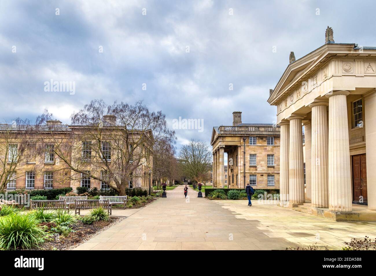 Downing College and The Maitland Robinson Library on the right at University of Cambridge, Cambridge, UK Stock Photo